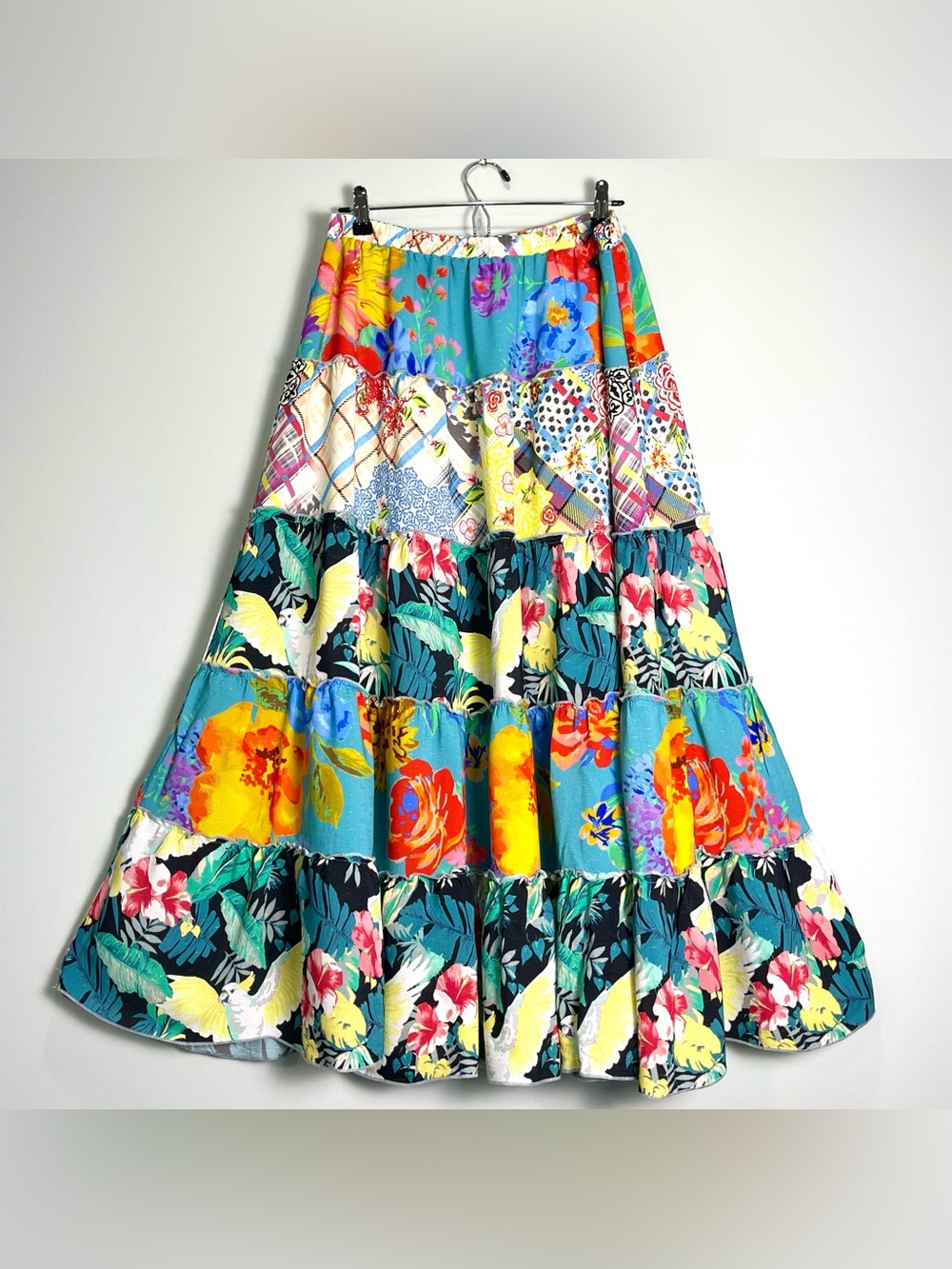 JOHN MARK Maxi Skirt Multicolor Floral Tiered Lined Boho Gypsy Lined Size XL